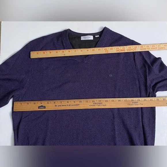 Calvin Klein 100% Italian Merino Wool V-Neck Sweater Long Sleeve Purple Men's XL